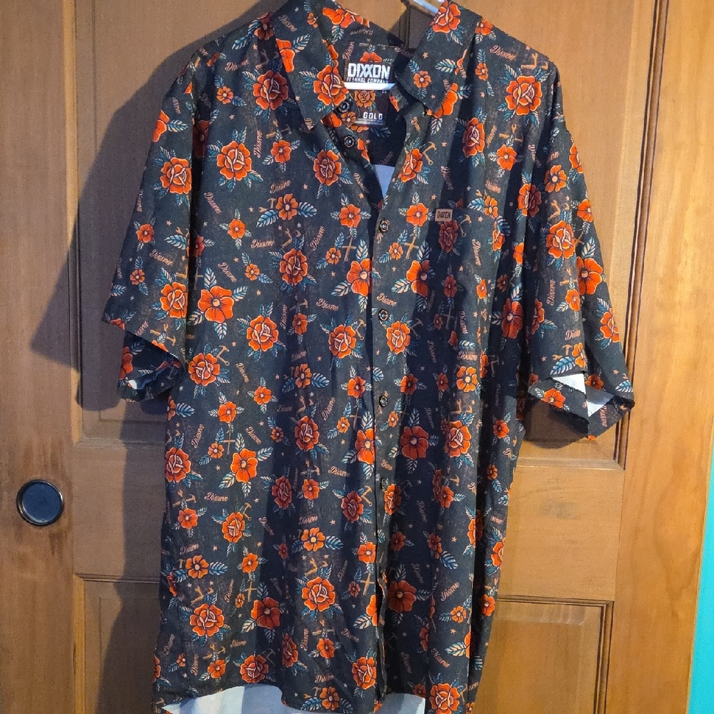 DIXXON Men's Black and Red "Stay Gold" Button Down Shirt